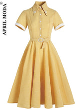 Load image into Gallery viewer, French Robe Femme Summer Dress Plaid Print Blue Yellow Vintage Rockabilly Jurken 40s 50s Retro Swing Pinup Women Hepburn Vestido
