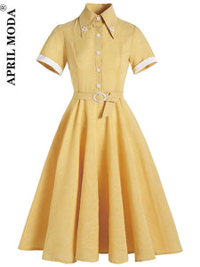 French Robe Femme Summer Dress Plaid Print Blue Yellow Vintage Rockabilly Jurken 40s 50s Retro Swing Pinup Women Hepburn Vestido