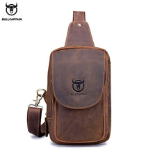 Load image into Gallery viewer, BULLCAPTAIN Men&#39;s Crossbody Bags Crazy Horse Leather Chest Bag&#39;s Leather Crossbody Bages Retro Men&#39;s Zip Pocket Short Travel Bag
