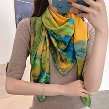 Load image into Gallery viewer, BYSIFA Yellow Green Scarves Bufandas Female Scarfs Shawl Fashion Elegant Satin Square Scarves Fall Winter Brand Silk Scarf Hijab
