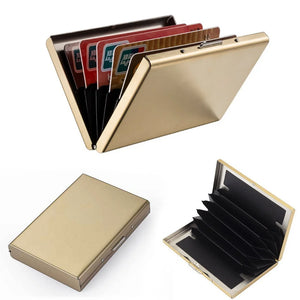 New Wood Art Letter Printing Men's Business Card Holder Anti Scan Credit Card RFID Fence Metal Ultra-thin ID Card Set Wallet