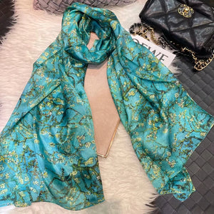 100% Mulberry Silk Scarf Shawl Brand Plum Bossom Design Blue Green Summer Beach Silk Shawls Scarfs Fall Winter Neck Head Scarf