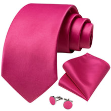 Load image into Gallery viewer, DiBanGu New Hot Pink Solid Silk Ties for Men Pocket Square Cufflinks Gift Wedding Party Accessories 8cm Necktie Set Wholesale
