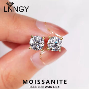 Lnngy 0.3-2CT Moissanite Earrings For Women Original 925 Sterling Silver Four Prong Stud Earring Sparkling Wedding Jewelry Gifts