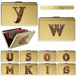 New Wood Art Letter Printing Men's Business Card Holder Anti Scan Credit Card RFID Fence Metal Ultra-thin ID Card Set Wallet