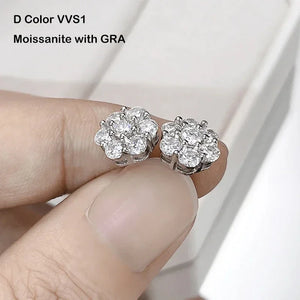 EWYA 925 Sterling Silver Moissanite Stud Earrings 1.4ct 7 Stones Flower Women Earring For Party Engagement Fine Jewelry Earings