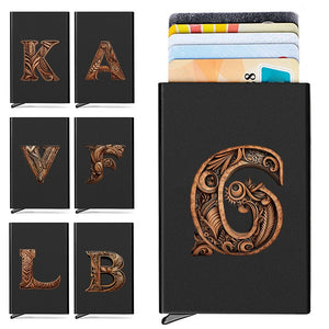 New Wood Art Letter Print Pattern Unisex Excellent Elegant RFID Resistant Aluminum Wallet Personal Credit Card Bank Card Holder