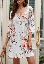 Load image into Gallery viewer, 2024 Summer Thin Three-Quarter Sleeve Dress Women Fashion New Arrival Pullover V-neck Fashion Floral Knee-Length Skirt Women
