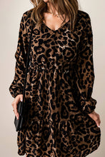 Load image into Gallery viewer, Leopard Print V-neck Summer Silm Knee-Length Long Sleeves Dress
