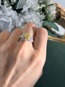 2CT SQUARE CUSHION MODIFIED Yellow Diamond Ring 18K gold CVD HPTHT bred diamond IGI Wedding Rings for wonmen free shipping