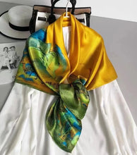 Load image into Gallery viewer, BYSIFA Yellow Green Scarves Bufandas Female Scarfs Shawl Fashion Elegant Satin Square Scarves Fall Winter Brand Silk Scarf Hijab
