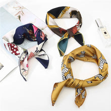 Load image into Gallery viewer, 50*50cm Satin Silk Scarf Fashion Women Neck Scarf Print Square Flight Attendants Handkerchief Rings Lady Hair Scarf
