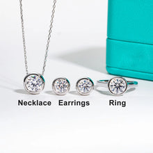 Load image into Gallery viewer, AnuJewel D Color Moissanite Bezel Stud Earrings 18K Gold Plated Pendant Necklace 925 Sterling Silver Jewelry Set Customs Jewelry
