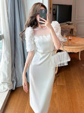 Load image into Gallery viewer, 2024 Summer New Formal Dress Sweet Celebrity Beaded White Long Dress Sheer Mesh Flowers Split Slim Robe Femme Prom Party Vestido
