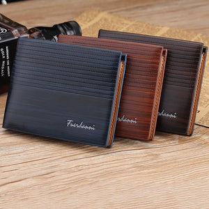 Three-Fold Short Wallet Classical Men's Wood Grain Multi-Slot Credit ID Card Holder Coin Purses Males Business Slim Clutch Bag