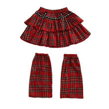 Load image into Gallery viewer, Y2k Girl Plaid Elastic Waist Midi Skirts Leg Warmer Set Lolita A-line Empire Women Gothic Style Rivet Ruflles Mini Skirt Summer
