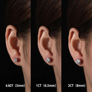 2 Carat Classic Moissanite Stud Earrings 925 Sterling Silver For Women 6-Claw D Color Sparkling Diamond Round Ear Studs with GRA