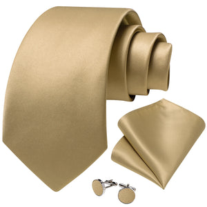 Champagne Gold Silk Ties Set for Men Pocket Square Cufflinks Business Wedding 8cm Corbatas Para Hombre Gift Wholesale DiBanGu