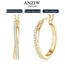 Load image into Gallery viewer, Anziw Classic Real Moissanite Hoop Earrings for Women 925 Silver 18K Gold Plated Clip Earrings Wedding Jewelry Gift 2024 New
