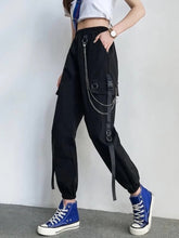 Load image into Gallery viewer, Women Cargo Pants 2021 Harem Pants Fashion Punk Pockets Jogger Trousers With Chain Harajuku Elastics High Waist Streetwear
