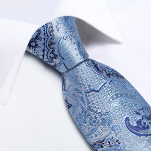 Light Blue Paisley Striped Silk Ties For Men Handkerchief Cufflinks Wedding Accessories Neck Tie Set Gift For Men DiBanGu