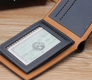 Three-Fold Short Wallet Classical Men's Wood Grain Multi-Slot Credit ID Card Holder Coin Purses Males Business Slim Clutch Bag