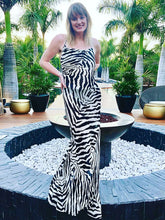 Load image into Gallery viewer, 2024 Sexy Zebra Pattern Spaghetti Strap Side Split Back Open Long Beach Dress Summer Women Beach Wear Swim Suit Cover Up A1144
