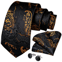 Load image into Gallery viewer, Luxury Black Gold Paisley Silk Ties For Men 8cm Men&#39;s Wedding Neck Tie Pocket Square Cufflinks Set Collar Pin Men&#39;s Gift
