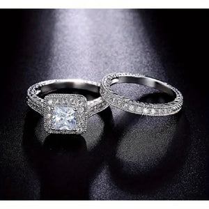 A pair of exquisite and elegant ring sets - Cubic Zirconia Engagement Ring and Fashion Ring, perfect for size 6 fingers