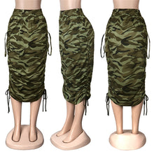 Load image into Gallery viewer, ANJAMANOR Camouflage Newspaper Print Draw String Ruched Long Skirts Women Clothing Fashion 2021 Sexy Pencil Skirts D35-DZ14

