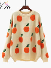 Load image into Gallery viewer, H.SA 2022 Winter Sweater Pullover Women Cute Fruit Sweater Pull Jumpers Orange Apple Printed Korean Tops Oversized Jumpers
