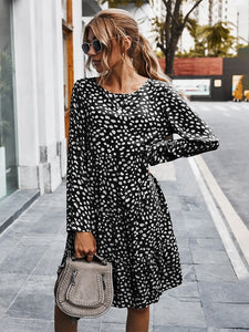 Msfilia Autumn Winter Print Dress Women Casual Button A Line Loose Knee Length Dress