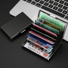 Load image into Gallery viewer, New Wood Art Letter Printing Men&#39;s Business Card Holder Anti Scan Credit Card RFID Fence Metal Ultra-thin ID Card Set Wallet
