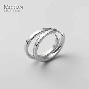 Modian Solid 925 Sterling Silver 2CM Smooth Minimalist Simple Ear Pave Setting Stud Earrings for Women Fine Party Jewelry