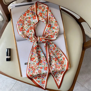 2024 Fashion Floral Print Silk Scarf Women Thin Neck Long Scarves Narrow Office Lady Shawl Bandanas Female Skinny Hairbands