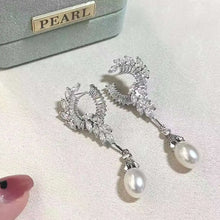 Load image into Gallery viewer, N Crown Princess with 925 Sterling Silver Plated Angel Wings 9-10MM Natural High Quality Freshwater Pearl Drop Earrings
