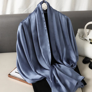 Luxury Gradient Silk Scarf Women Brand Solid Femme Shawls Wraps Bandana Head Foulard Fashion Lady Hijab Wedding Poncho 2023