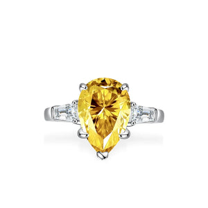 Luxury Platinum Pt950 Jewelry Shaped Pear Drop Ring 4 Ct D Color Yellow Moissanite Diamond Rings for Women Wedding Rings Gift