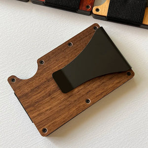 Real Wood Card Holder Tarjeteros Billetera Cartera Tarjetero Hombre Credit Card Wallet Clip Strap Style Rfid Carteira Slim