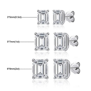 KNOBSPIN D VVS1 Emerald Cut Moissanite Earring s925 Sterling Sliver Plated with 18k White Gold Earrings for Women Fine Jewelry