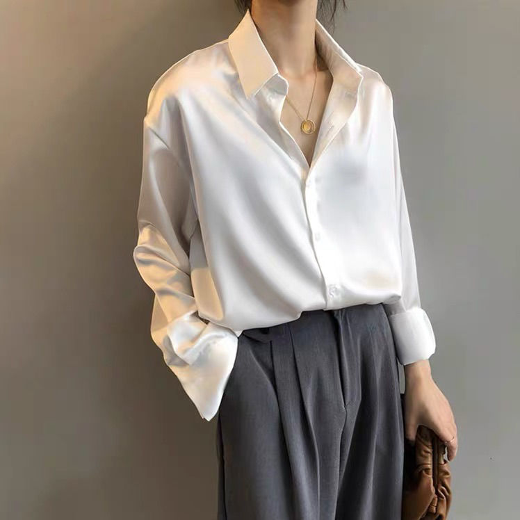 Autumn Silk Shirt Vintage Blouse Women White Lady Long Sleeves Female Loose Shirts women-clothing tops women 2021 women shirts