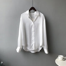 Load image into Gallery viewer, Autumn Silk Shirt Vintage Blouse Women White Lady Long Sleeves Female Loose Shirts women-clothing tops women 2021 women shirts
