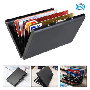 Fashion Aluminum Antimagnetic Card Holder Women Men Metal Cowhide Credit Card Business Card Holders Organizer Purse Wallet