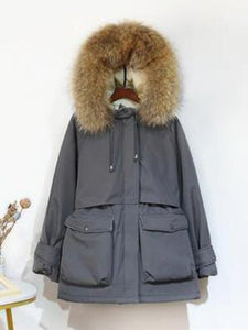 Fitaylor Large Natural Fox Fur Hooded Winter Jacket Women 90% White Duck Down Thick Parkas Warm Sash Tie Up Snow Coat