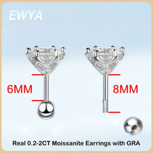 Load image into Gallery viewer, EWYA 925 Sterling Silver 0.2-2ct D VVS1 6 Prong Diamond with GRA Moissanite Screw Stud Earrings For Women Wedding Fine Jewelry
