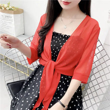 Load image into Gallery viewer, Korean Solid Chiffon Transparent Sunscreen Shawl Female Summer Air Conditioned Blouse Cardigan Neck Guard Cloak Silk Scarf R13
