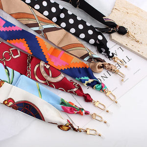 Silk Scarf Straps Scarf Glasses Chain For Women Fashion Bohemia Colorful Printing Mask  Sunglsses Lanyard Jewelry Accessories