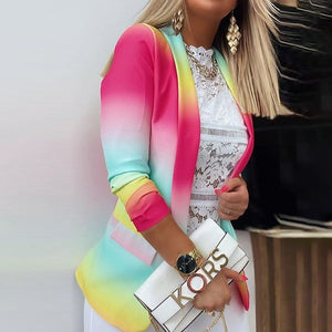 New Women Elegant Blazer Clothing Workwear Lady ColorBlock Casual Coat Tops