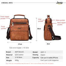 Load image into Gallery viewer, JEEP BULUO Men&#39;s Crossbody Shoulder Bags Split Leather Handbag Fashion Business Man Messenger Bag High quality Tote Hot
