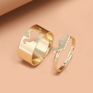 2 Pcs/set Fashion Simple Dinosaur Open Ring Creative Design Dinosaur Adjustable Rings for Women Punk Party Couple Ring Jewelry